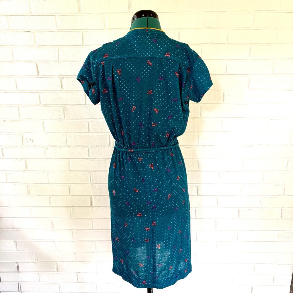 Vintage 70s teal cotton midi dress - Picture 2 of 3